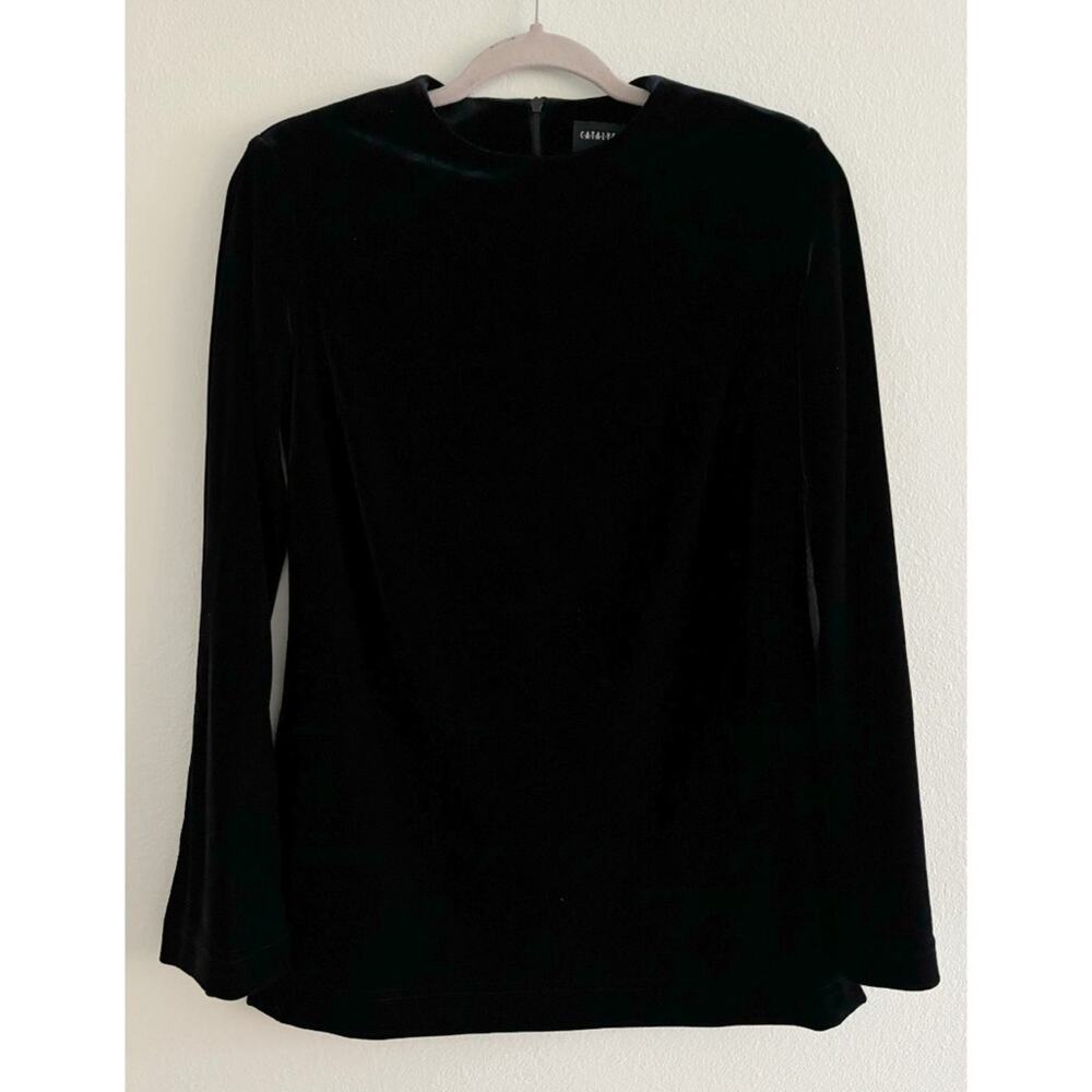 Vintage Catalyst Black Velvet Bell Sleeve Blouse Size 2